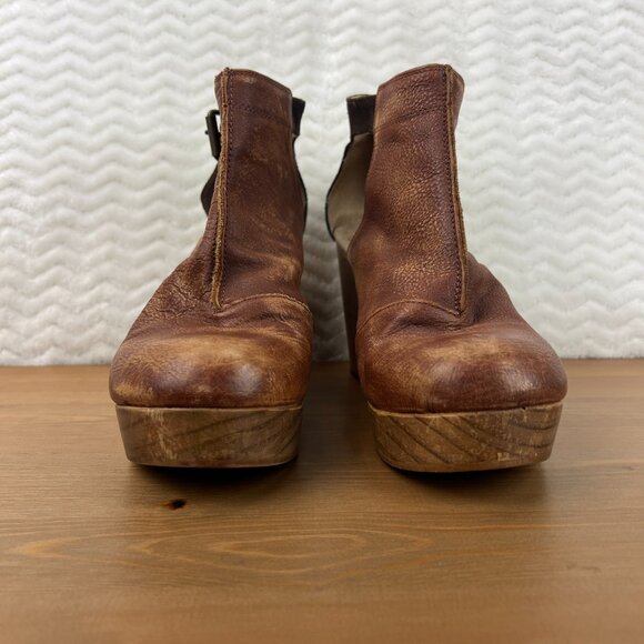 Free People Amber Orchard Heel Platform Clog Two Tone Brown Leather Sz 8.5 EU39 - Picture 5 of 12